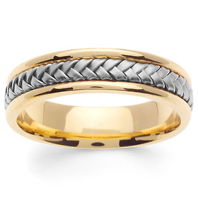 5.5mm Modern Handmade White Braided Wedding Band - 14K Two-Tone Gold