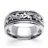 9mm Scroll Art Deco 14K White Gold Men's Wedding Band