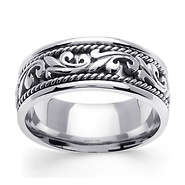 9mm Scroll Art Deco 14K White Gold Men's Wedding Band