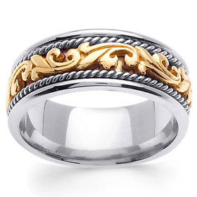 14K Two-Tone Gold 9mm Art Deco Wedding Band