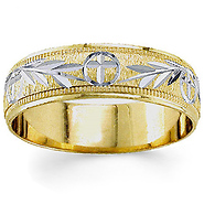 14K Two-Tone Gold 5.5mm Hand-Carved Christian Wedding Band