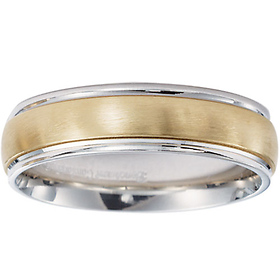 6mm Satin Finish Dome 14K Two-Tone Gold Wedding Band