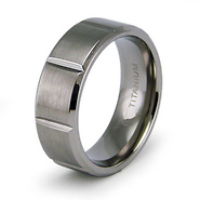 8mm Bar Carved Flat Matte Wedding Band Titanium Ring