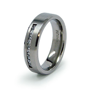 6mm Channel Set 9-Stone Princess-Cut CZ Titanium Wedding Band
