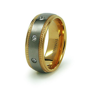 8mm Men's Milgrain Gold Overlay Titanium CZ Eternity Wedding Band