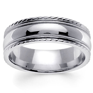 7mm Carved Edge Milgrain 14K White Gold Wedding Band