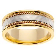 8mm Rope & Hammer Finish 14K Two Tone Gold Wedding Ring
