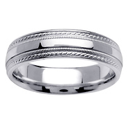 6mm Designer Edge Milgrain 14K White Gold Band