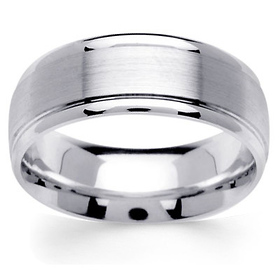 8mm Raised Brushed Center 14K White Gold Men's Wedding Ring