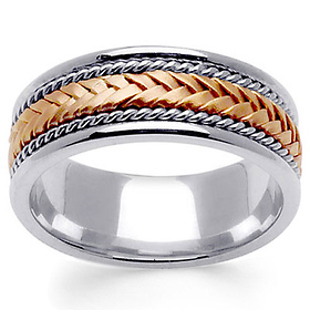 8mm Hand-Woven Rope Rose Braided Men's Wedding Band - 14K Two-Tone Gold