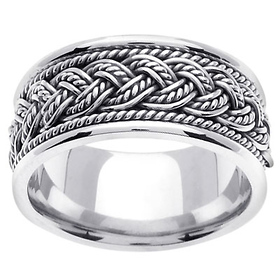 Men's 10mm Sailor Knot Rope Braided Wedding Band Ring - 14K White Gold