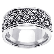 10mm Sailor Knot Rope Braided Wedding Band Ring - 14K White Gold