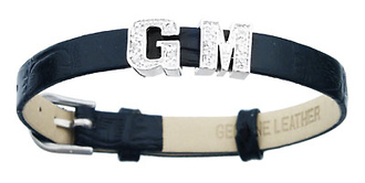 Initial Black Leather Belt Bracelet