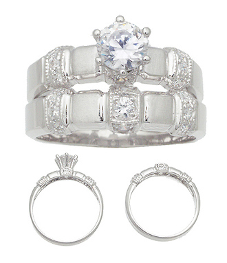 14k White Gold Ladies Wedding Ring Set