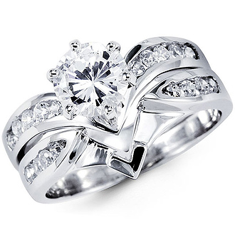 14k White Gold Round CZ Wedding Ring Set