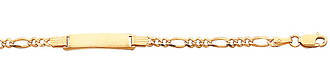 3mm 14K Yellow Gold Figaro Link Rectangle ID Bracelet - Children or Women