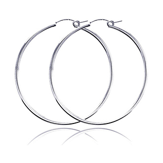 Polished Hinge Large Hoop Earrings - Sterling Silver 2mm x 2.09 inch