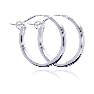 Polished Hinge Small Hoop Earrings - Sterling Silver 2mm x 0.7 inch