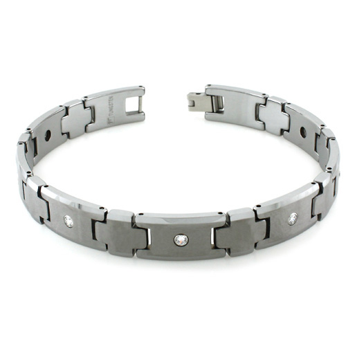 Classic Carbide Link CZ Tungsten Bracelet Slide 0