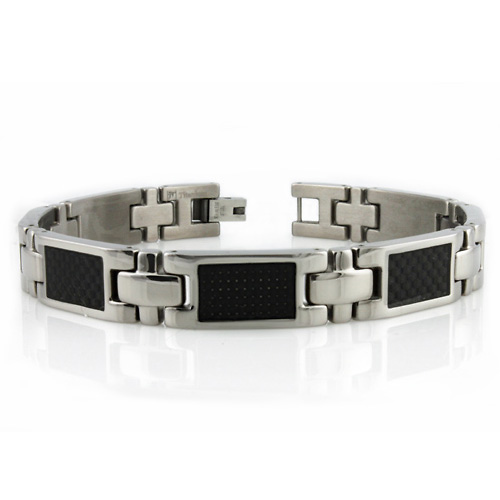 Men's 10.5mm Black Carbon Fiber Inlay Titanium Link Bracelet Slide 0