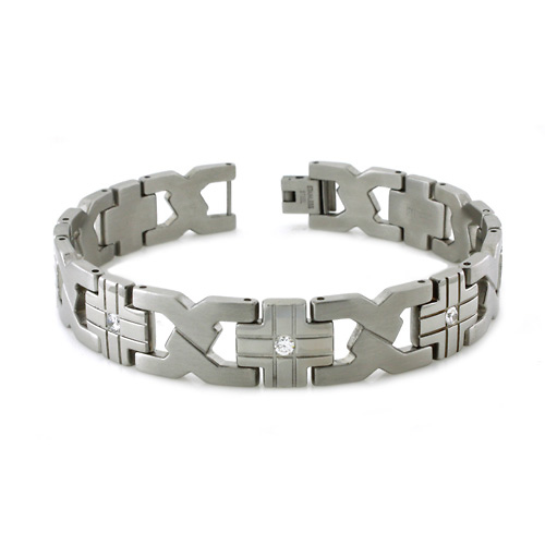 Contemporary Link CZ Stainless Steel Bracelet Slide 0