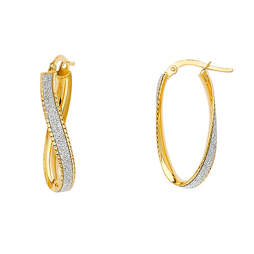 14K Two-Tone Gold Glitter Oval Twist Hoop Earrings - Medium Slide 0