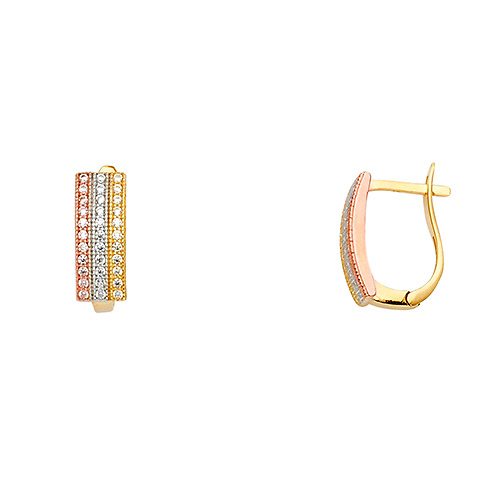 14k TriGold 6mm Fancy CZ Hoop Earrings (15 x 10 mm) Slide 0