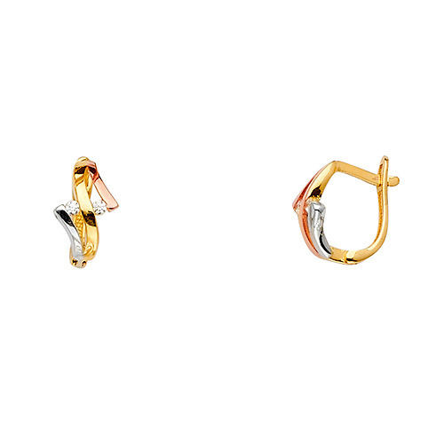 14k TriGold Fancy CZ Huggies Earrings (14 x 11 mm) Slide 0