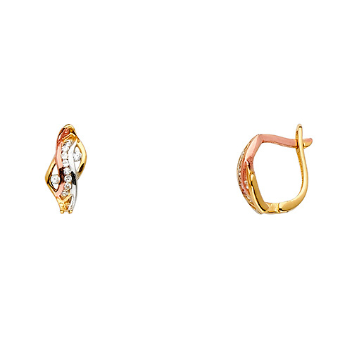 14k TriGold Fancy CZ Huggies Earrings (14 x 11 mm) Slide 0