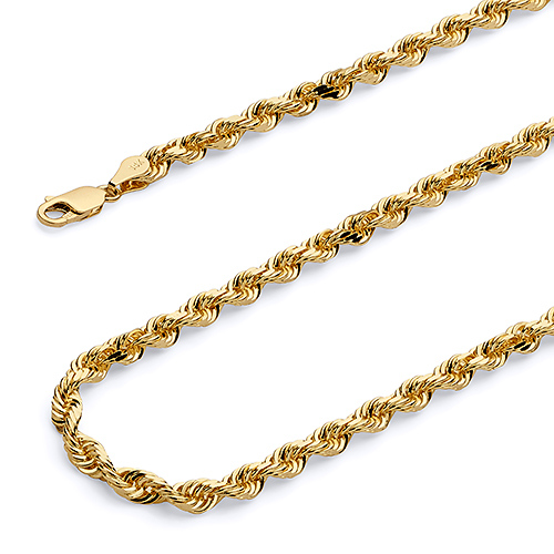 4.5mm 14K Yellow Gold Men's Diamond-Cut Rope Chain Necklace