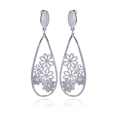 Hanging Teardrop Flower Design Stainless Steel Earring