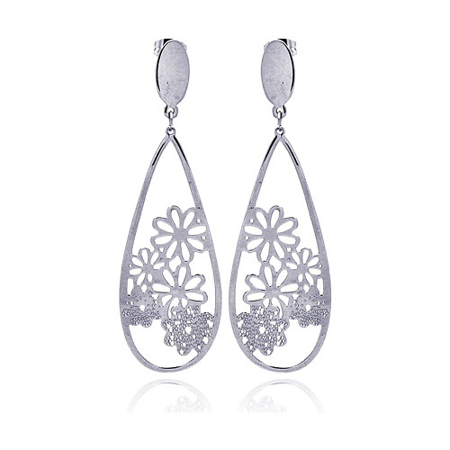 Hanging Teardrop Flower Design Stainless Steel Earring Slide 0