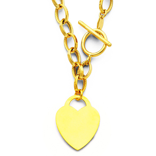 14K Yellow Gold Heart Charm Hollow Link Necklace - 18in Slide 0