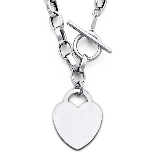 14K White Gold Heart Charm Hollow Link Necklace Slide 0
