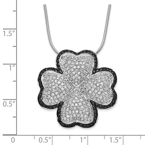 Sterling Silver Micropave Black & White CZ 4-Leaf Clover Necklace - Elliot Skye Slide 1