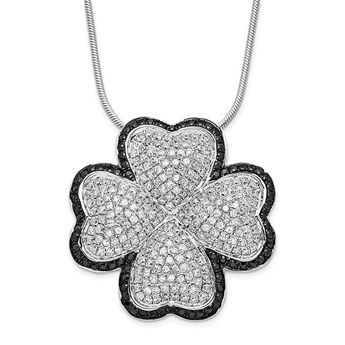 Sterling Silver Micropave Black & White CZ 4-Leaf Clover Necklace - Elliot Skye Slide 0