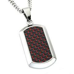 Black & Red Carbon Fiber Stainless Steel Dog Tag Pendant for Men