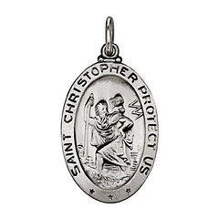 Oval Antiqued Sterling Silver St. Christopher Pendant