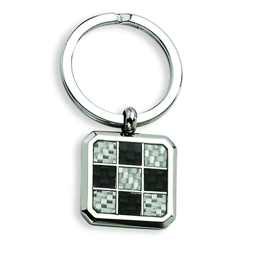 Checkered Stainless Steel Black & Grey Carbon Fiber Key Ring Slide 0
