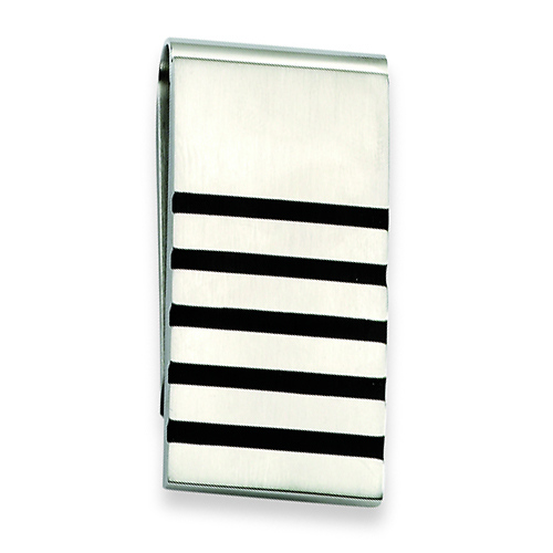 Stainless Steel Black Rubber Striped Money Clip Slide 0