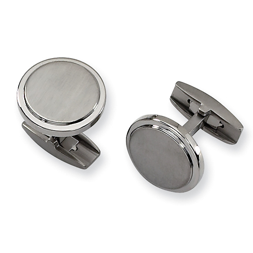 Round Titanium Brushed & Polished Cuff Links Slide 0