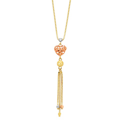 Heart Charm Box Link Hanging 14K Tricolor Gold Tassel Necklace