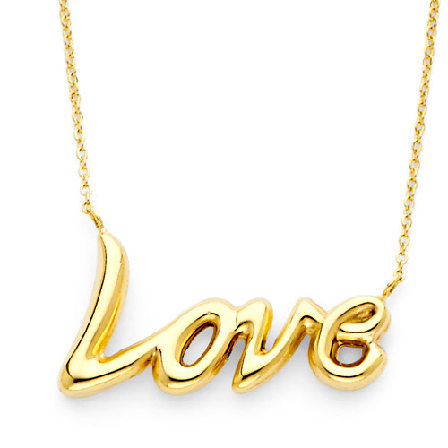 Floating Love Charm Hollow Necklace in 14K Yellow Gold Slide 0