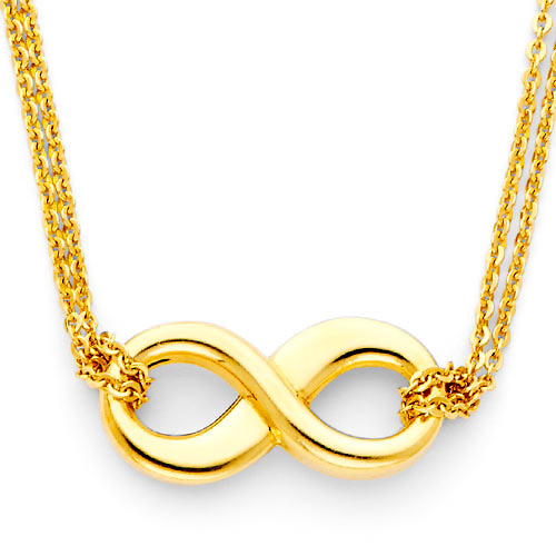 Double Strand Hollow 14K Yellow Gold Infinity Necklace Slide 0