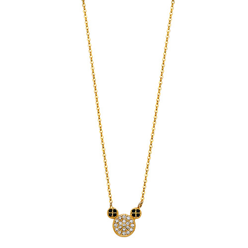 Floating CZ Mouse Charm Necklace in 14K Yellow Gold Slide 1