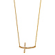 Curved CZ Sideways Cross Floating Charm Necklace in 14K Yellow Gold thumb 1