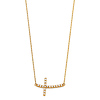 Curved CZ Sideways Cross Floating Charm Necklace in 14K Yellow Gold thumb 1