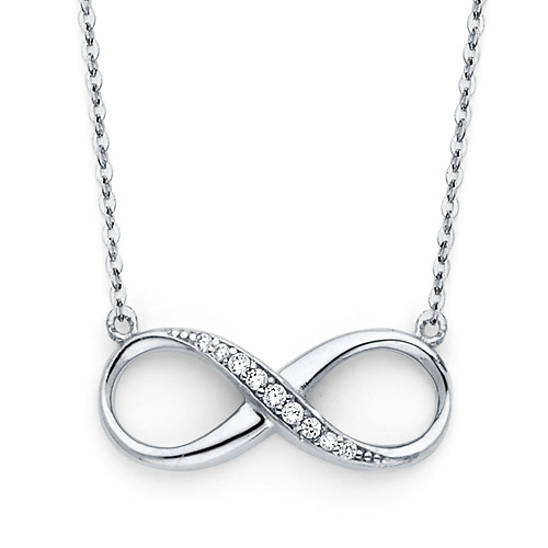 Floating Semi-Lined CZ Infinity Necklace - 14K White Gold Slide 0