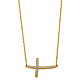 Floating Curved Micropave CZ Sideways Cross Necklace in 14K Yellow Gold thumb 1