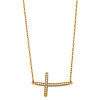 Floating Curved Micropave CZ Sideways Cross Necklace in 14K Yellow Gold thumb 1